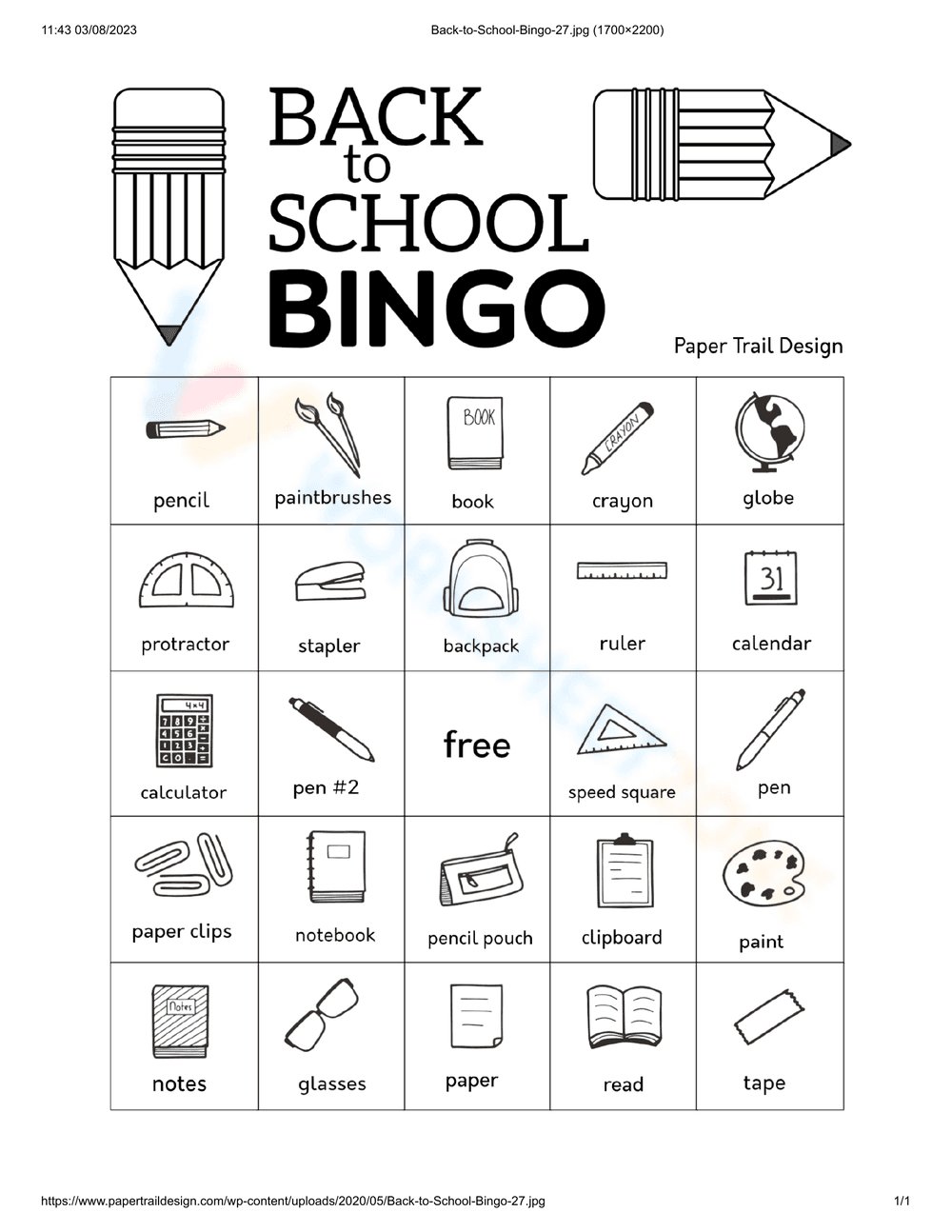 Back to School Bingo Card | Essential Grade 1-5 Activity - Page 1