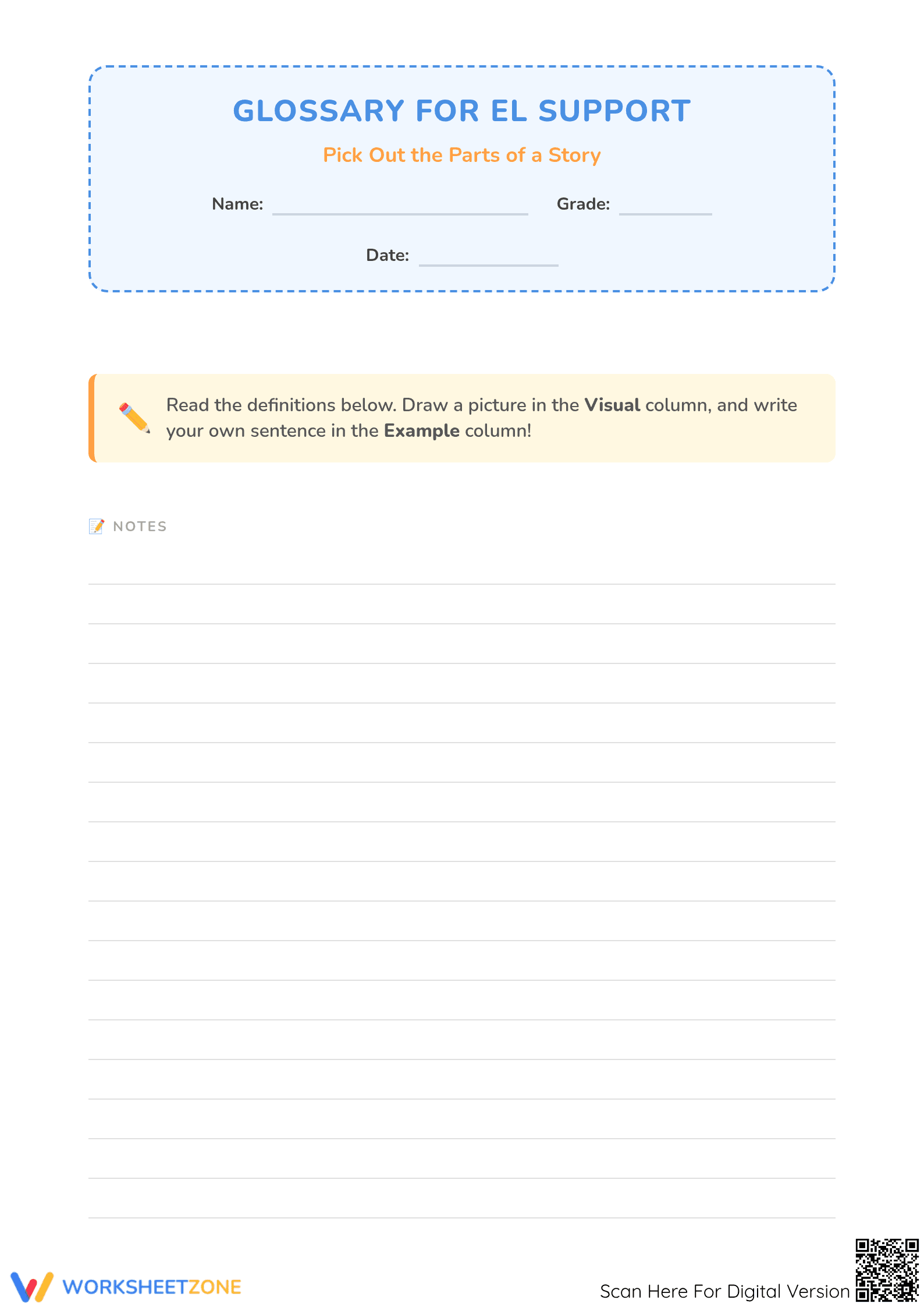 Story Elements Glossary Worksheet | Grade 3 Essential - Page 1