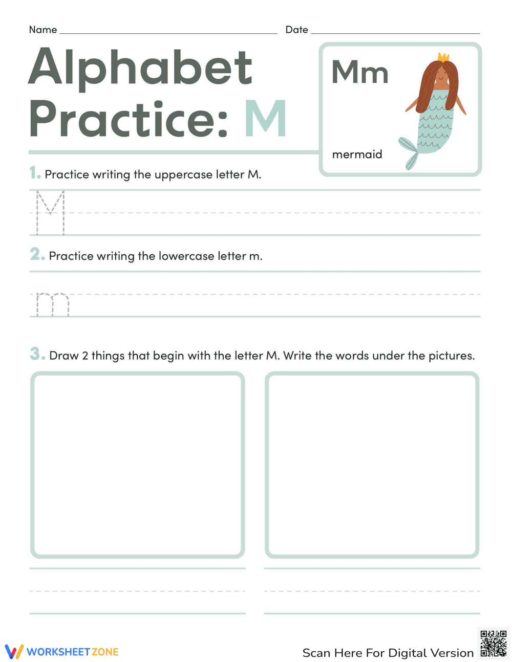 Letter M Practice Worksheet | Printable Kindergarten ELA - Page 1