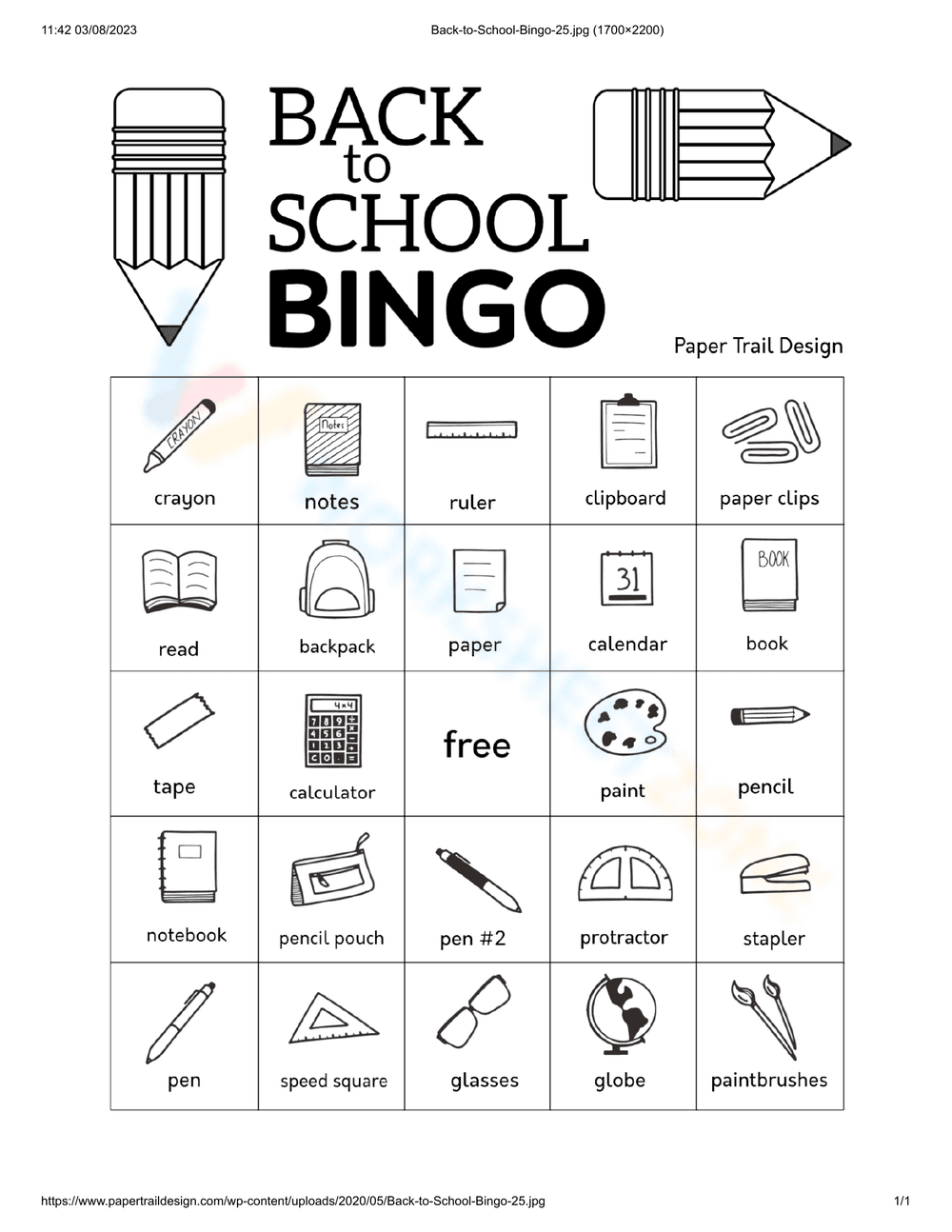 Back to School Bingo | Essential Grade 1-5 Activity - Page 1