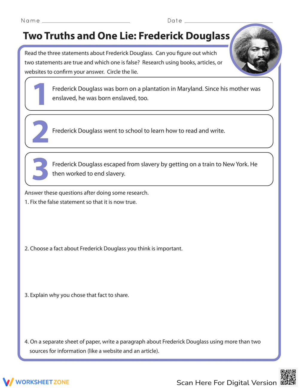 Two Truths and One Lie: Frederick Douglass - Page 1