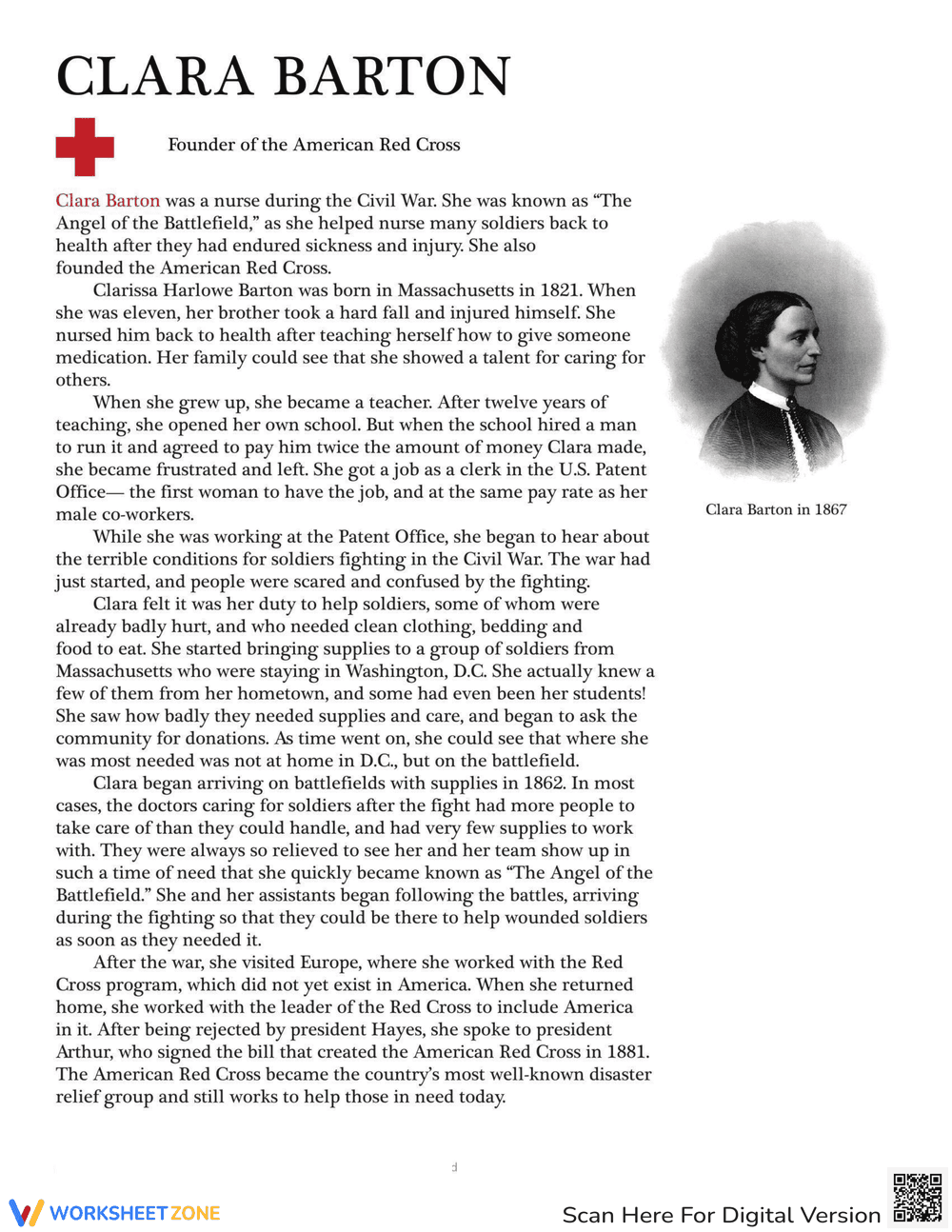 Biography of Clara Barton Worksheet - Page 1