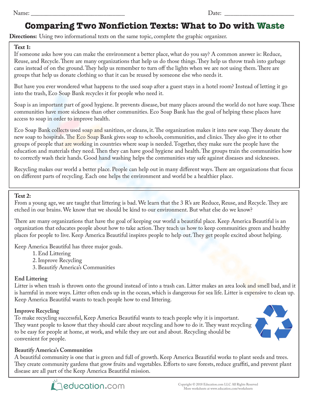 Comparing Two Nonfiction Texts: Waste - Page 1