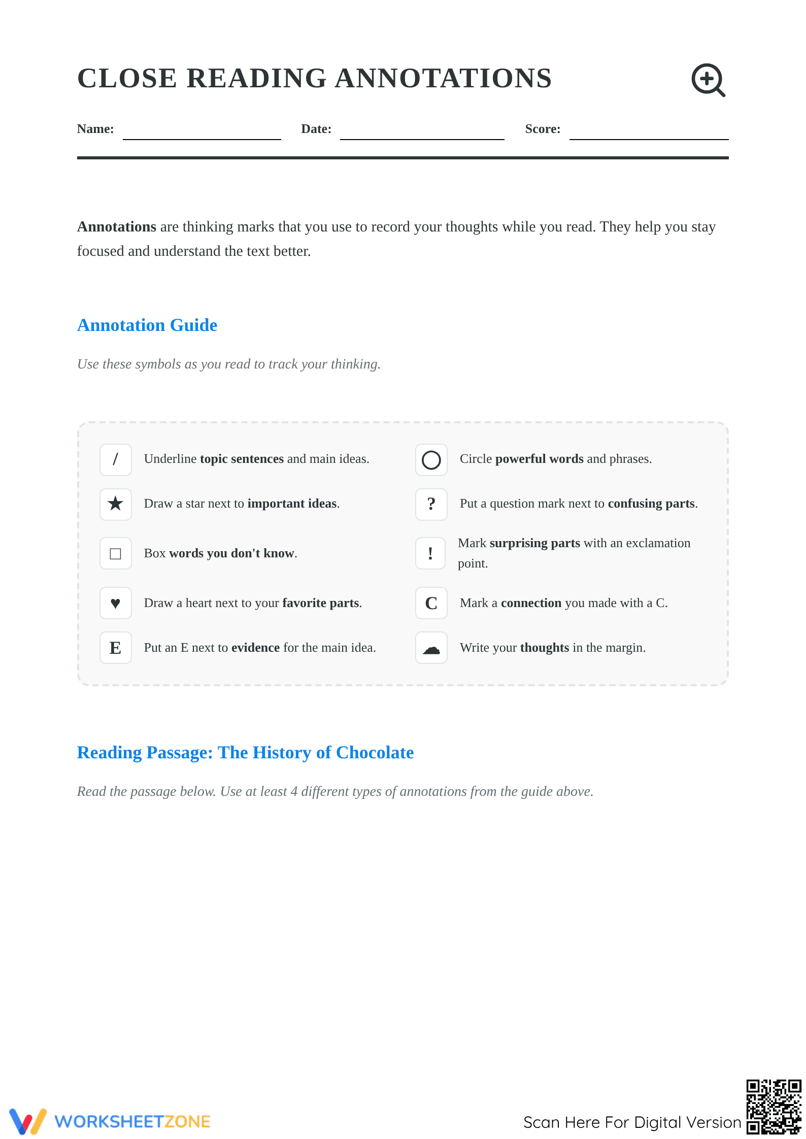 Printable Close Reading Annotations | Grade 4 ELA - Page 1
