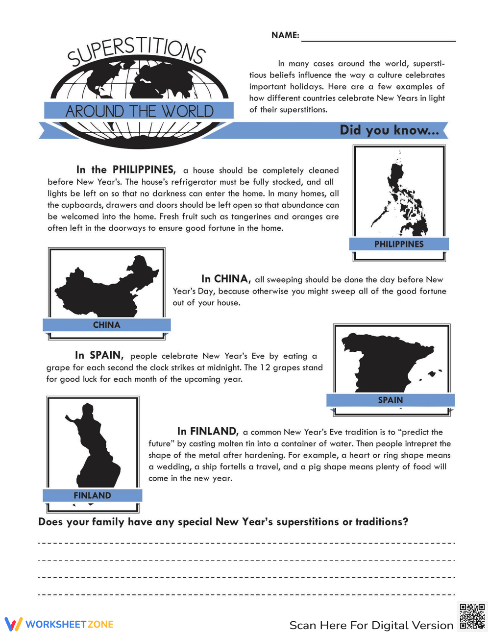 New Year's Superstitions Worksheet - Page 1