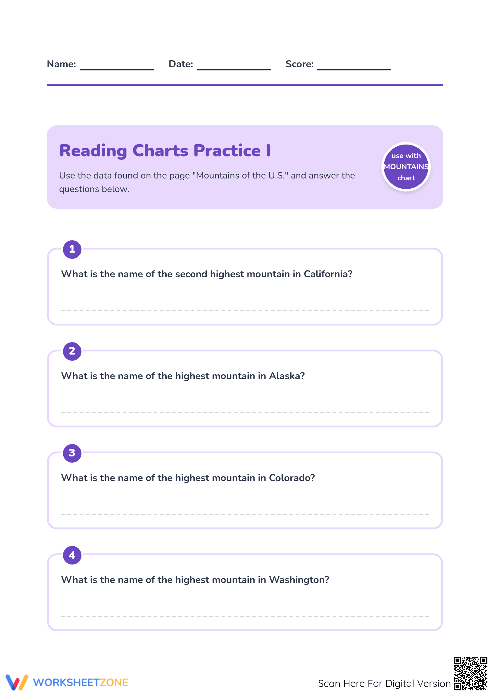 Reading Charts Printable Worksheet | Grade 3 ELA - Page 1