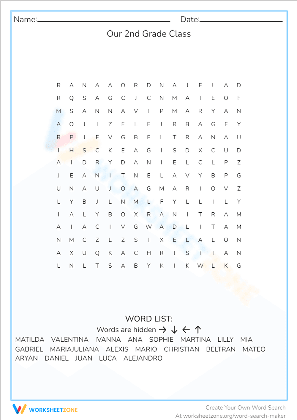 Our 2nd Grade Class Word Search | Printable ELA Guide - Page 1