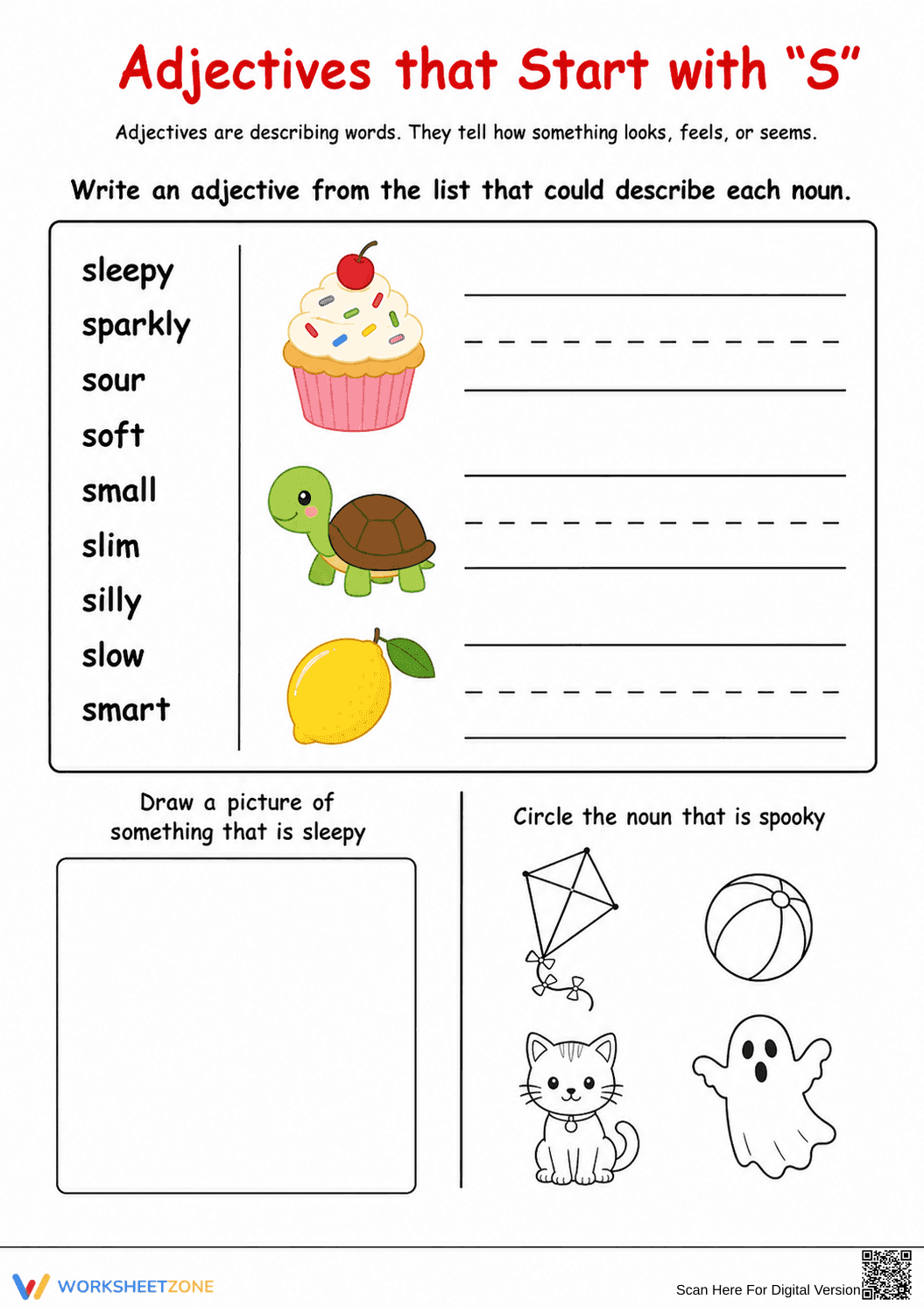 Start learning adjectives with this Worksheet - Page 1