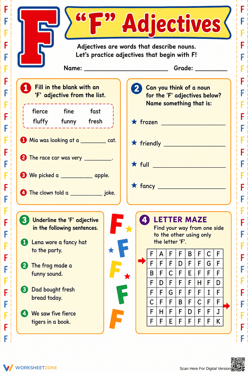 More Adjectives Starting with Letter F - Page 1