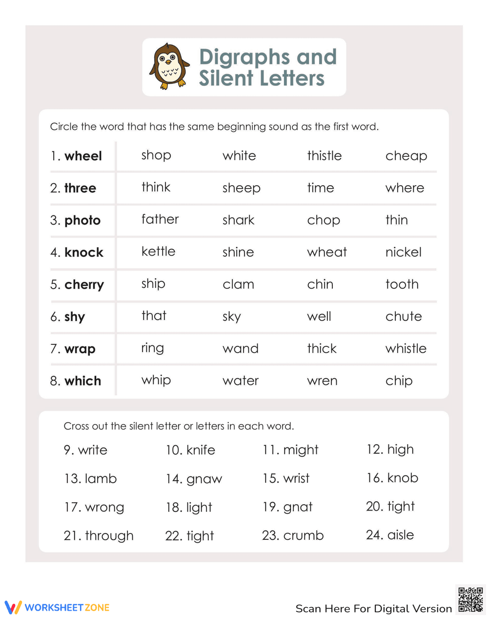 Phonics Review: Digraphs and Silent Letters - Page 1