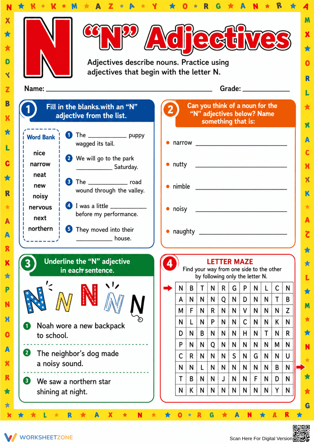 Adjectives Describing Words that Start with N - Page 1