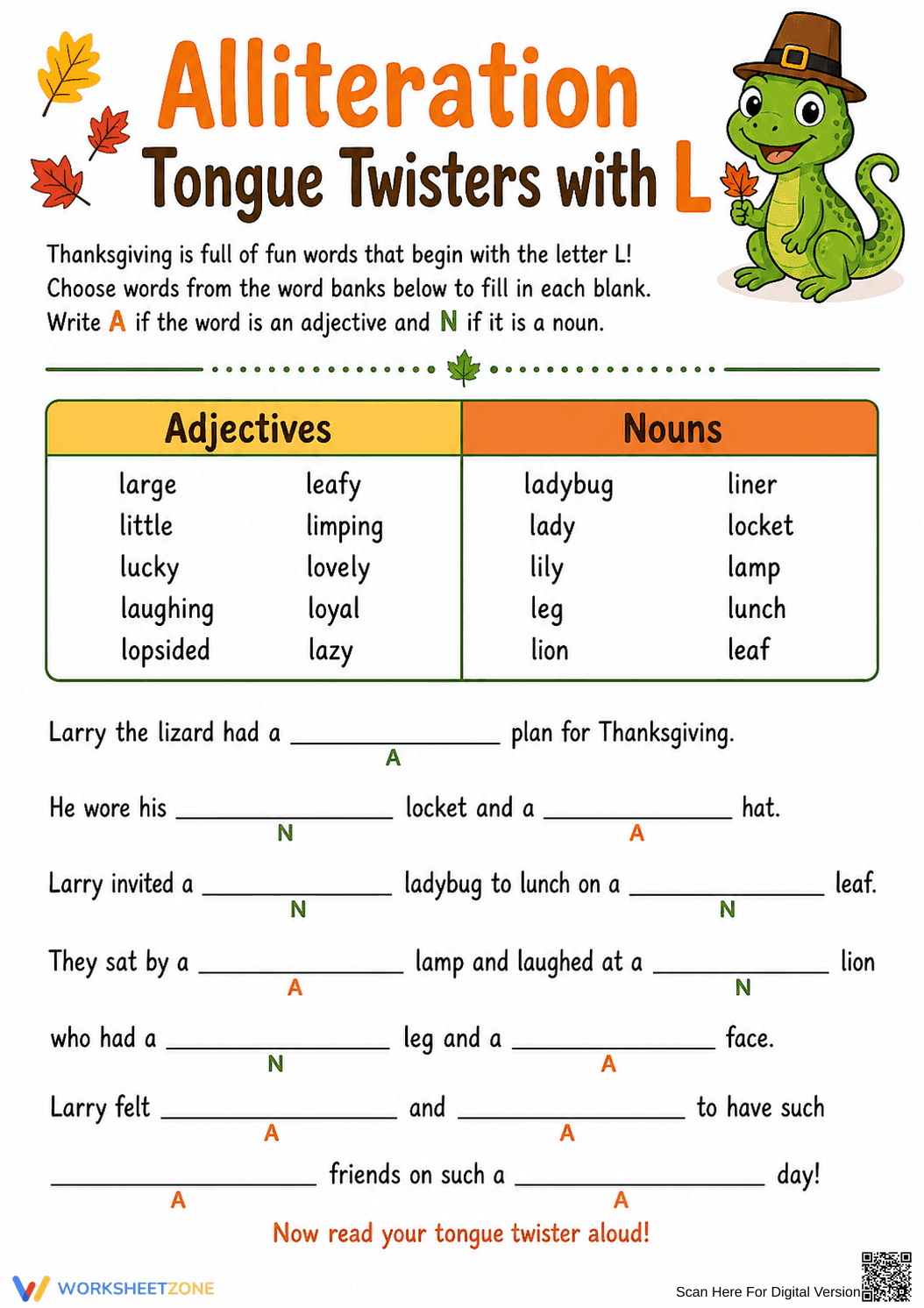 Alliteration Tongue Twisters with L - Page 1