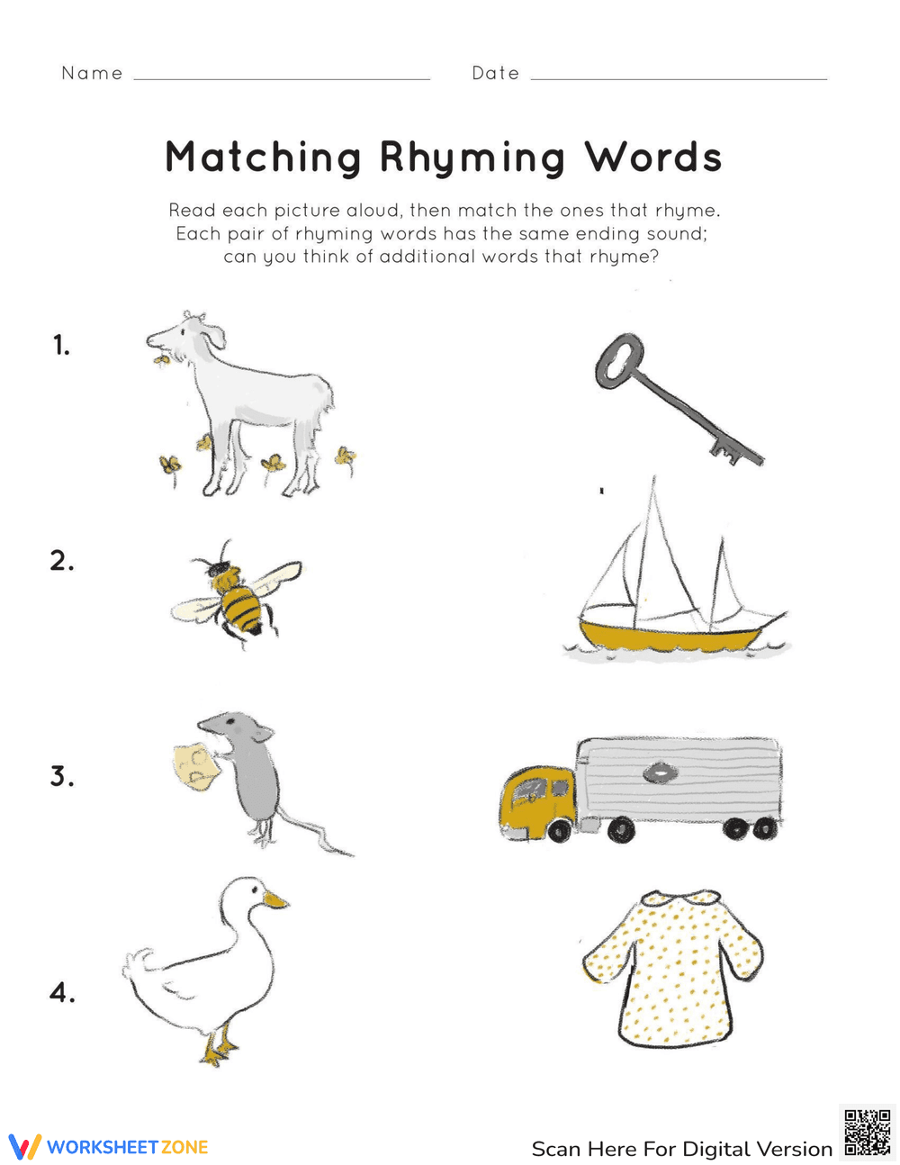 Matching Rhyming Words - Page 1