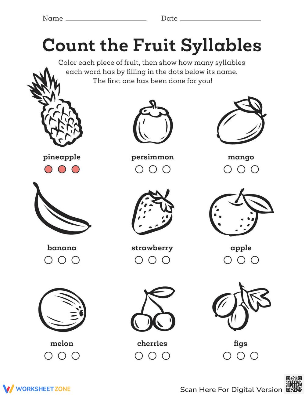 Count the Fruit Syllables - Page 1