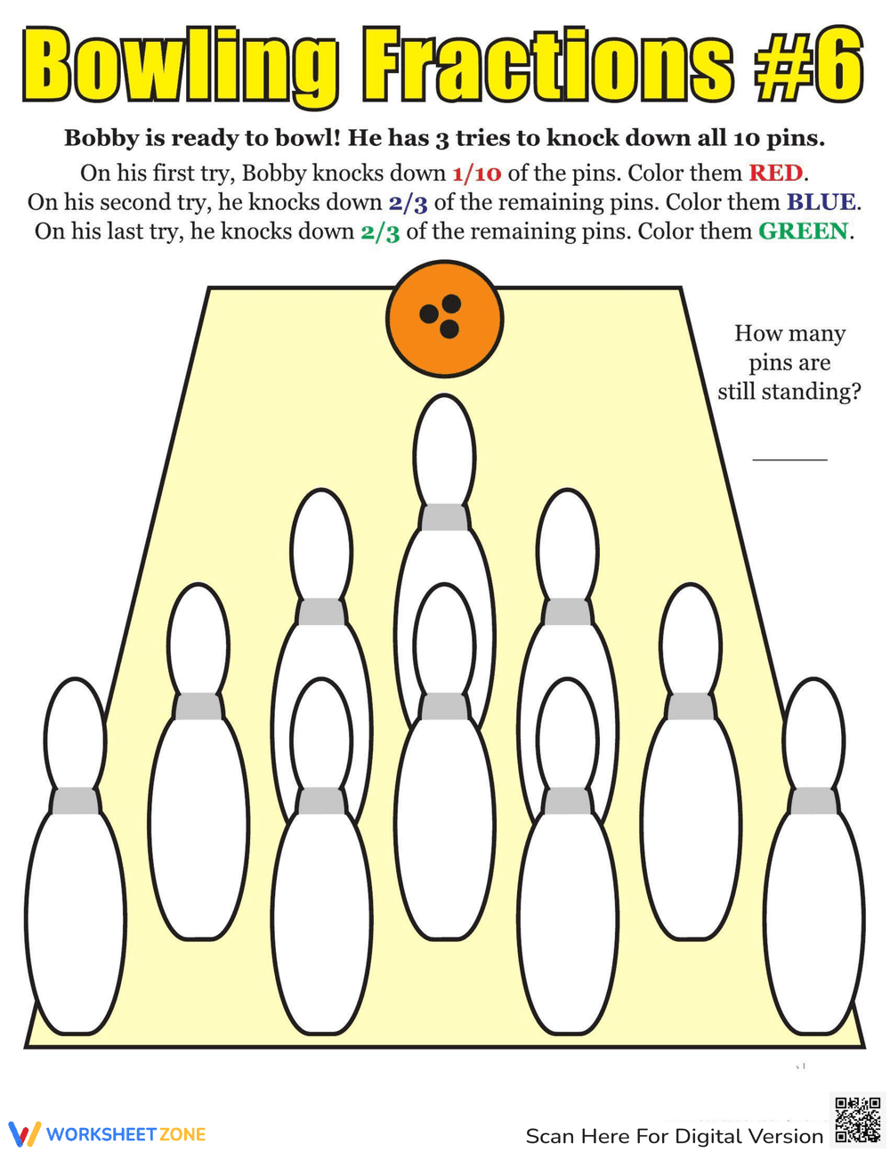 Fractions Practice with Bowling - Page 1