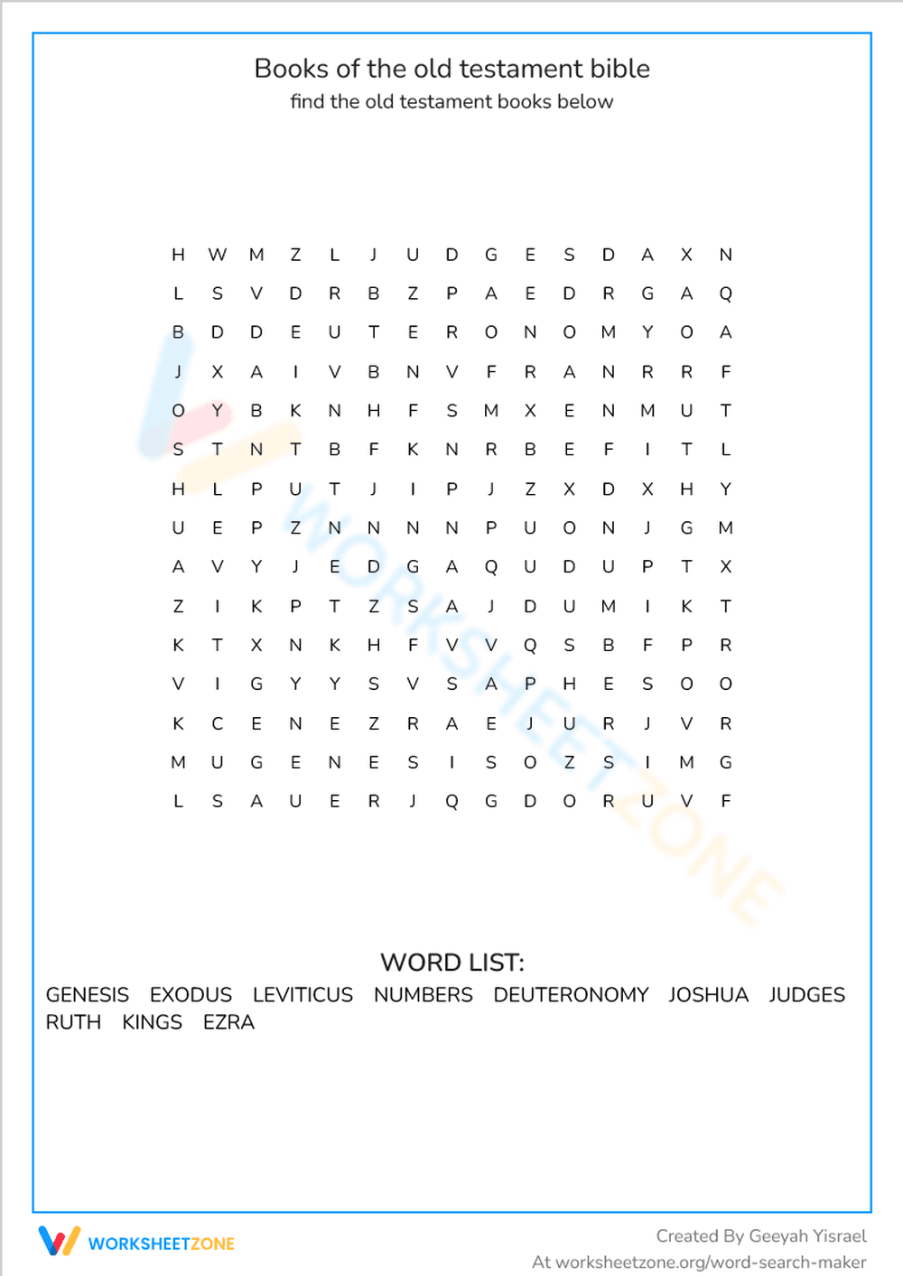 Grade 5 Old Testament Books — Printable No-Prep Worksheet - Page 1