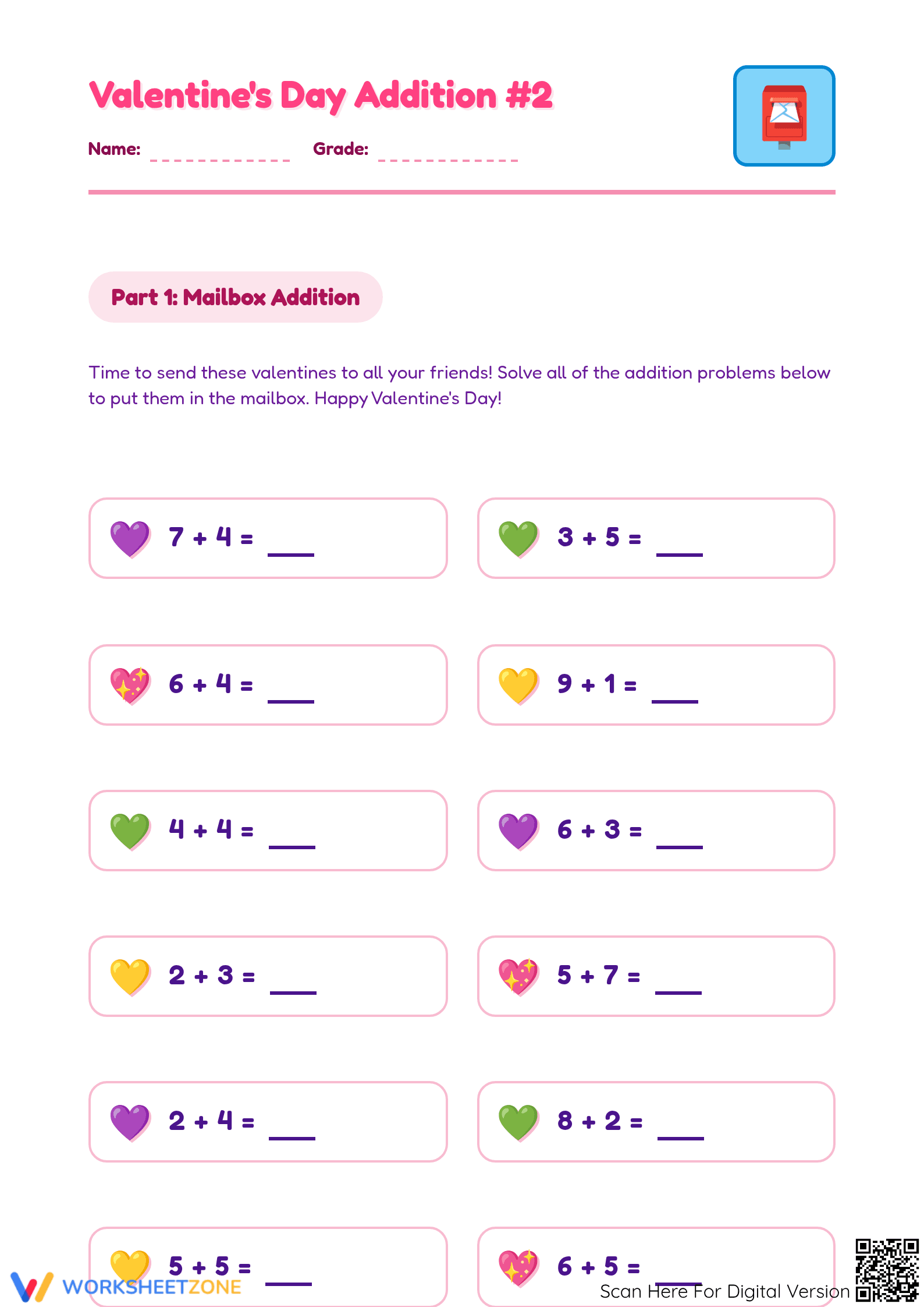 Essential Valentine's Day Addition Worksheet | Grades 1-2 - Page 1