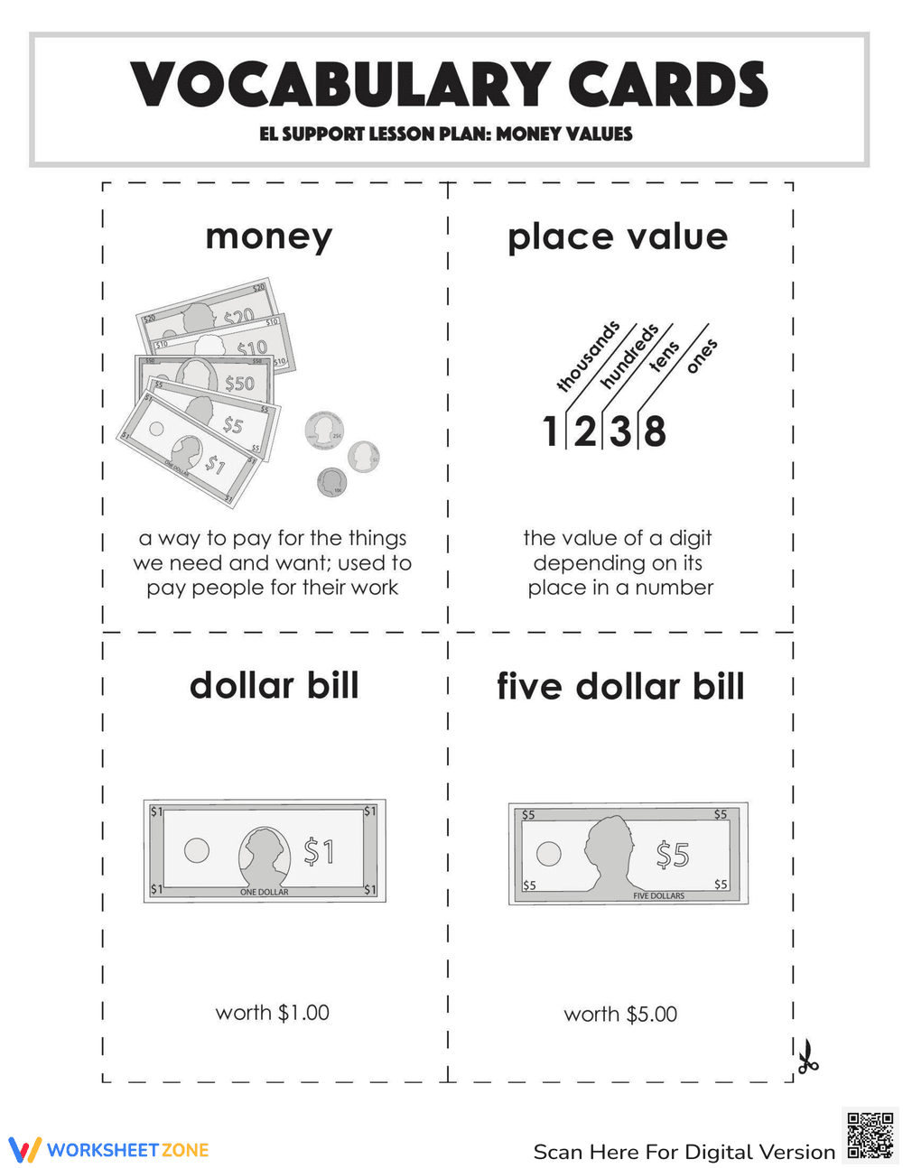 Vocabulary Cards: Money Values - Page 1