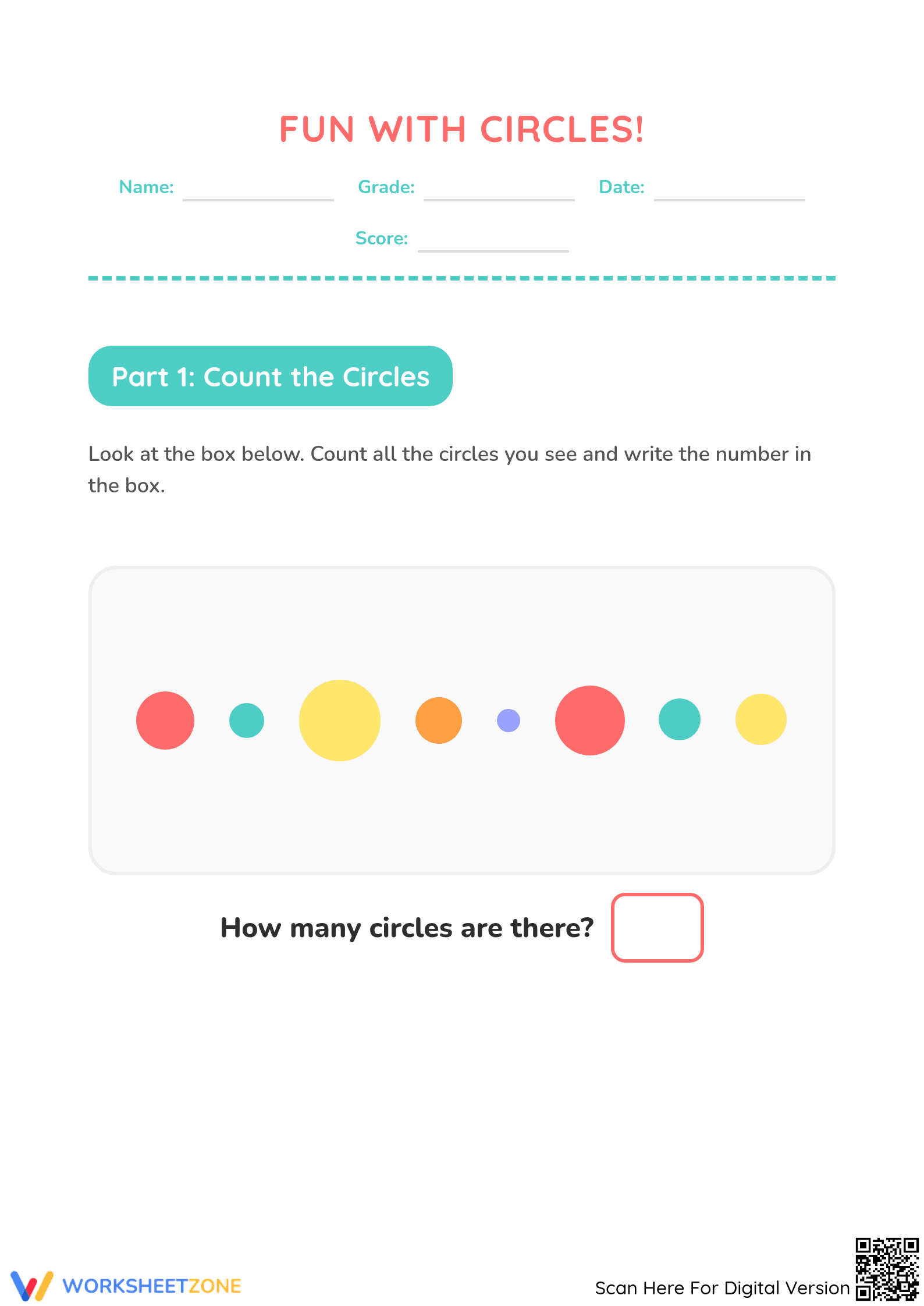 Printable Counting Circles Worksheet for Kindergarten - Page 1