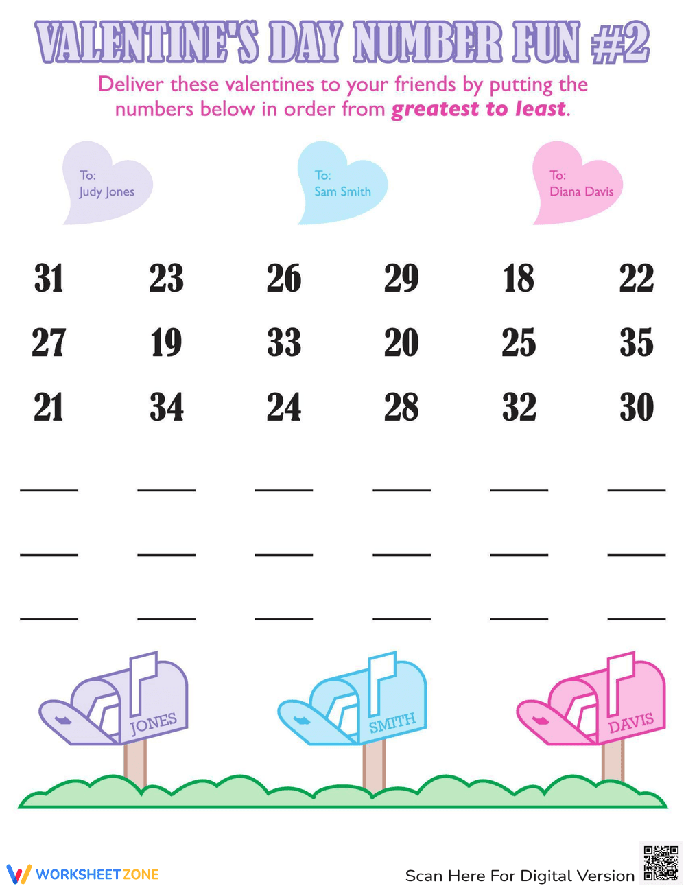 Valentine's Day Numbers Practice Worksheet - Page 1