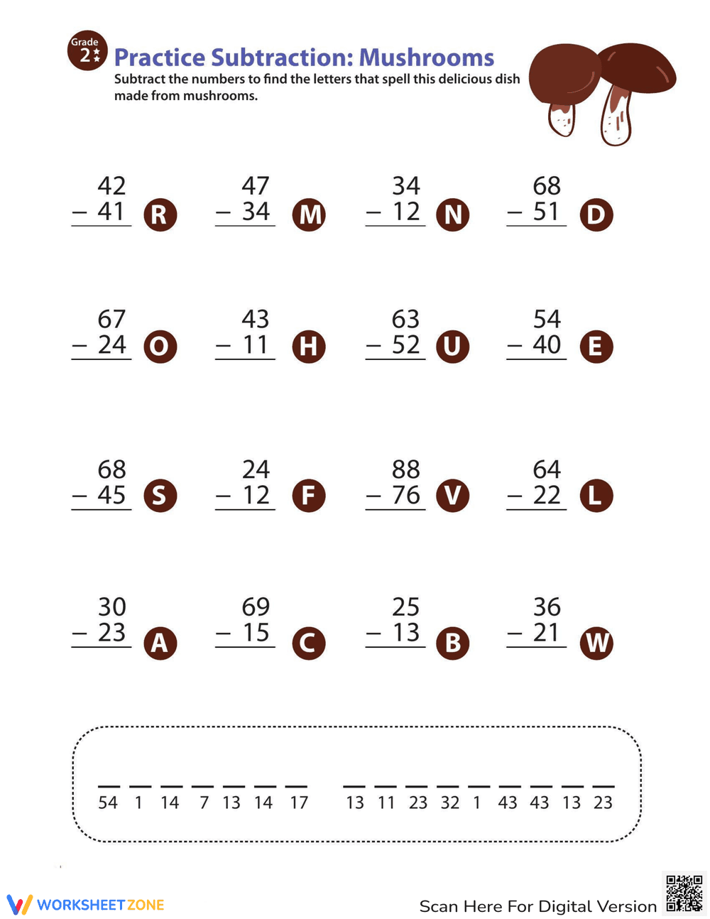 Two-Digit Subtraction with Veggie Theme - Page 1
