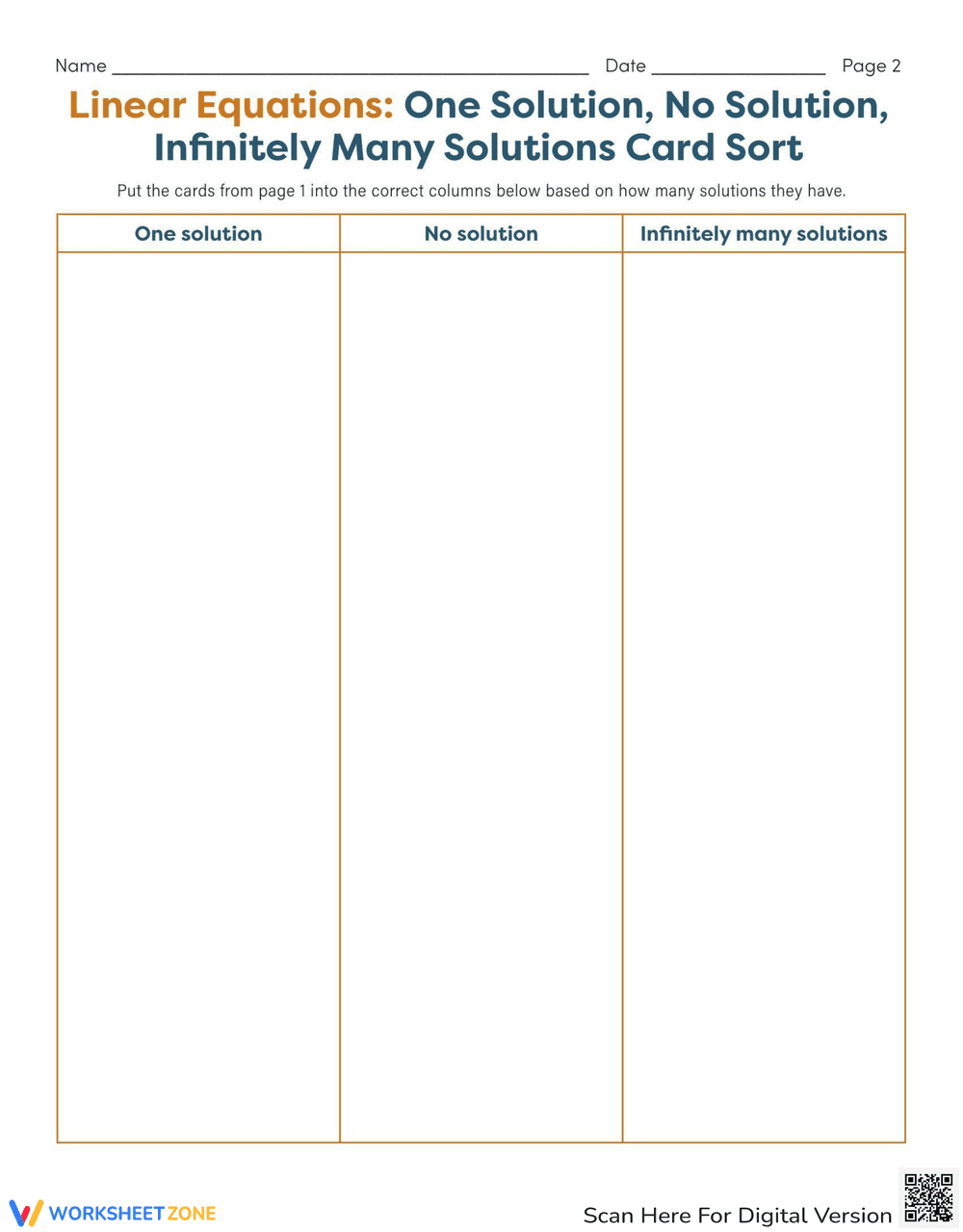 Solve Linear Equations Worksheet - Page 1