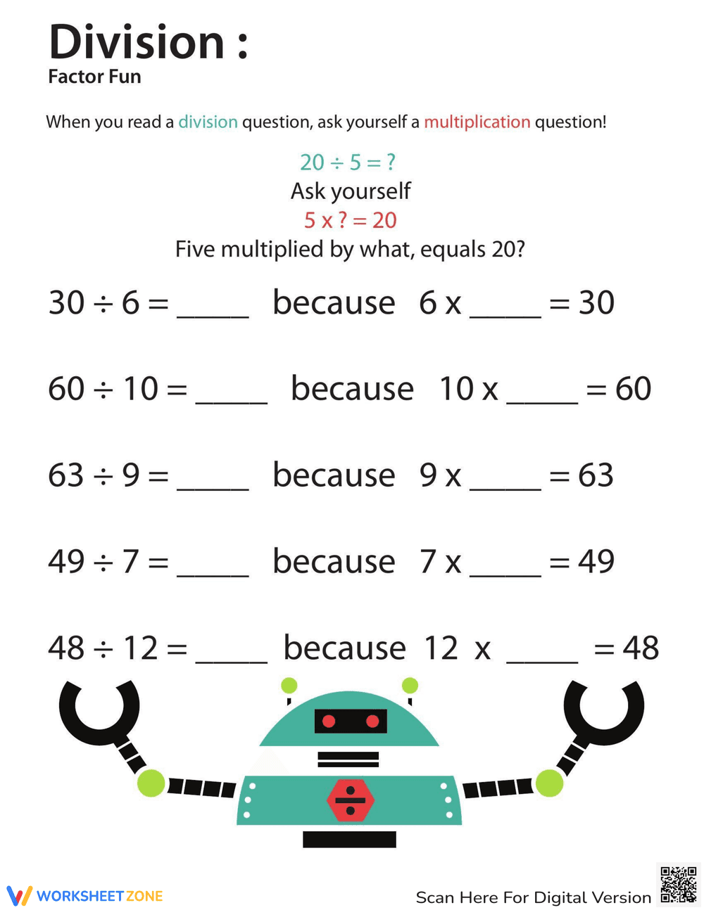 Division Factor Fun Worksheet - Page 1