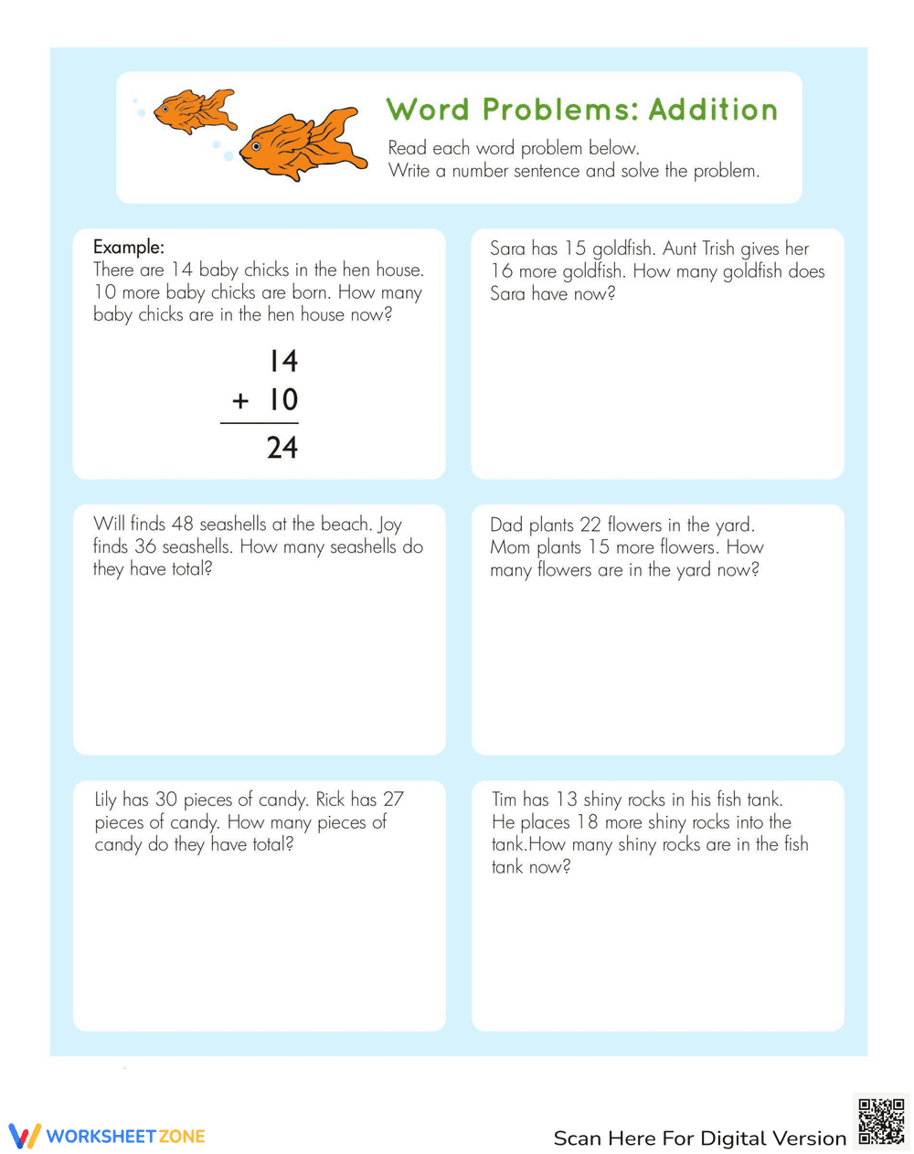 Fun Addition Word Problems Worksheet - Page 1