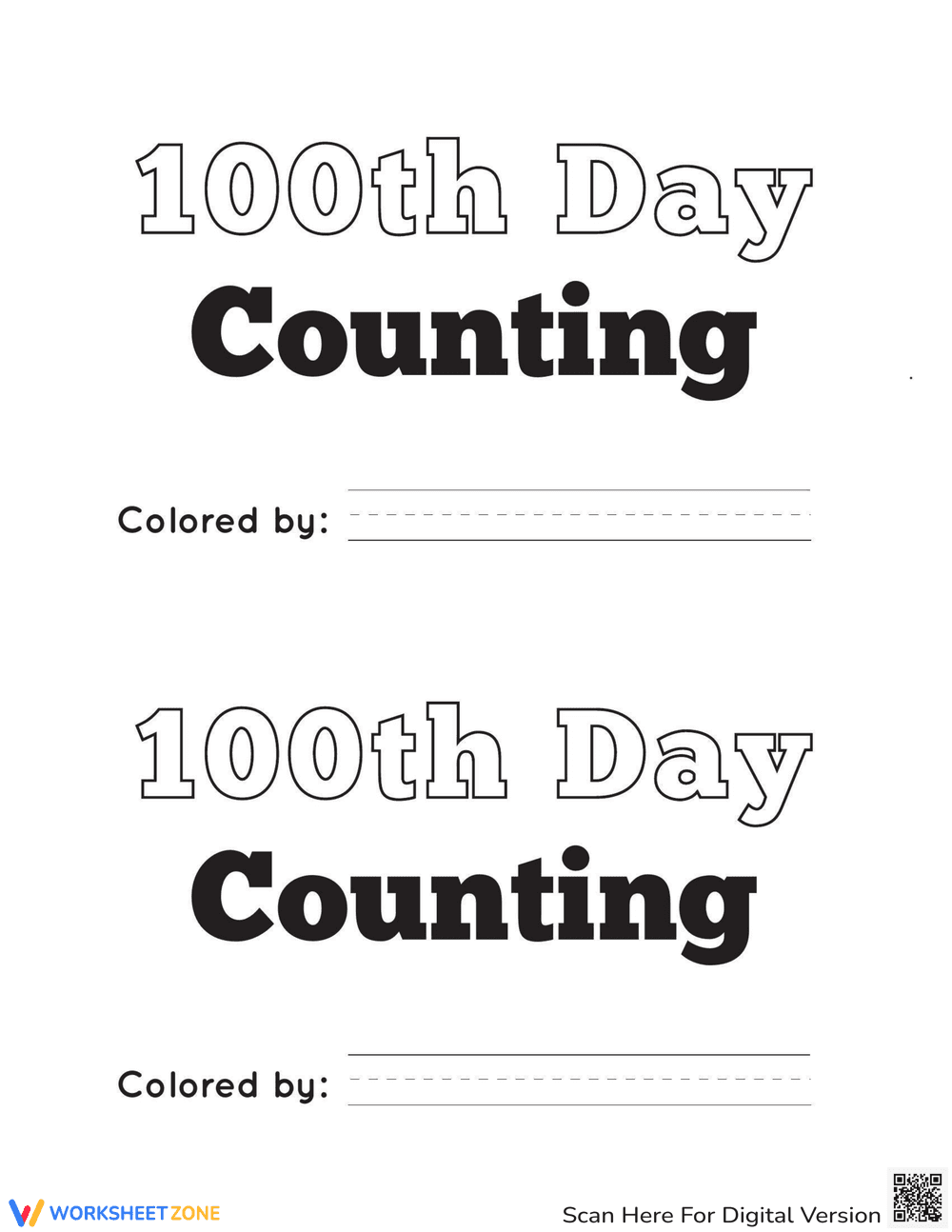 100th Day Counting Reader Worksheet - Page 1