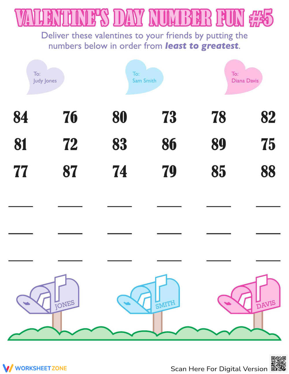 Valentines Day Numbers Worksheet Practice - Page 1