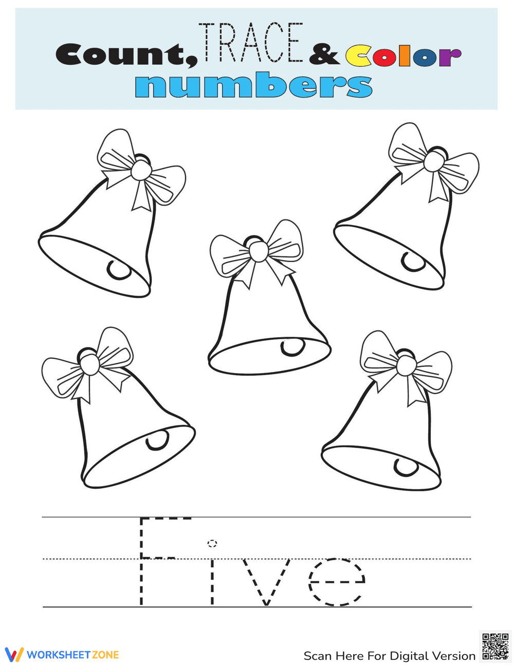 Trace and Color Number 5 Worksheet - Page 1