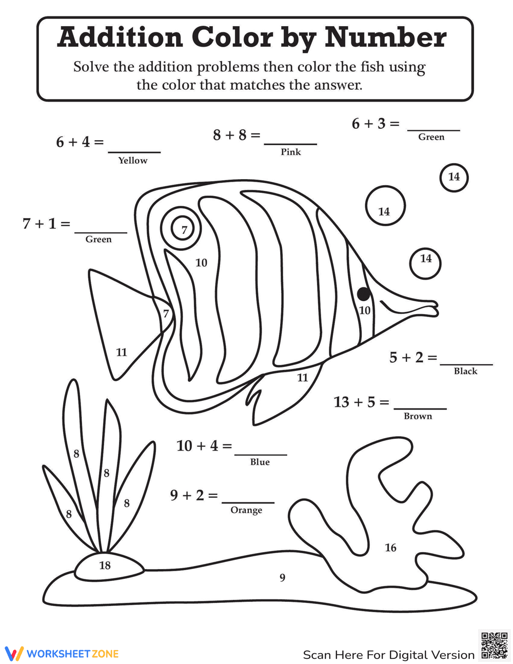 Addition Color by Number - Page 1