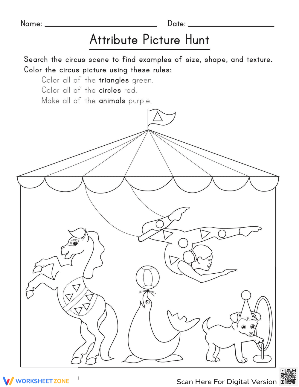 Attribute Picture Hunt Worksheet - Page 1