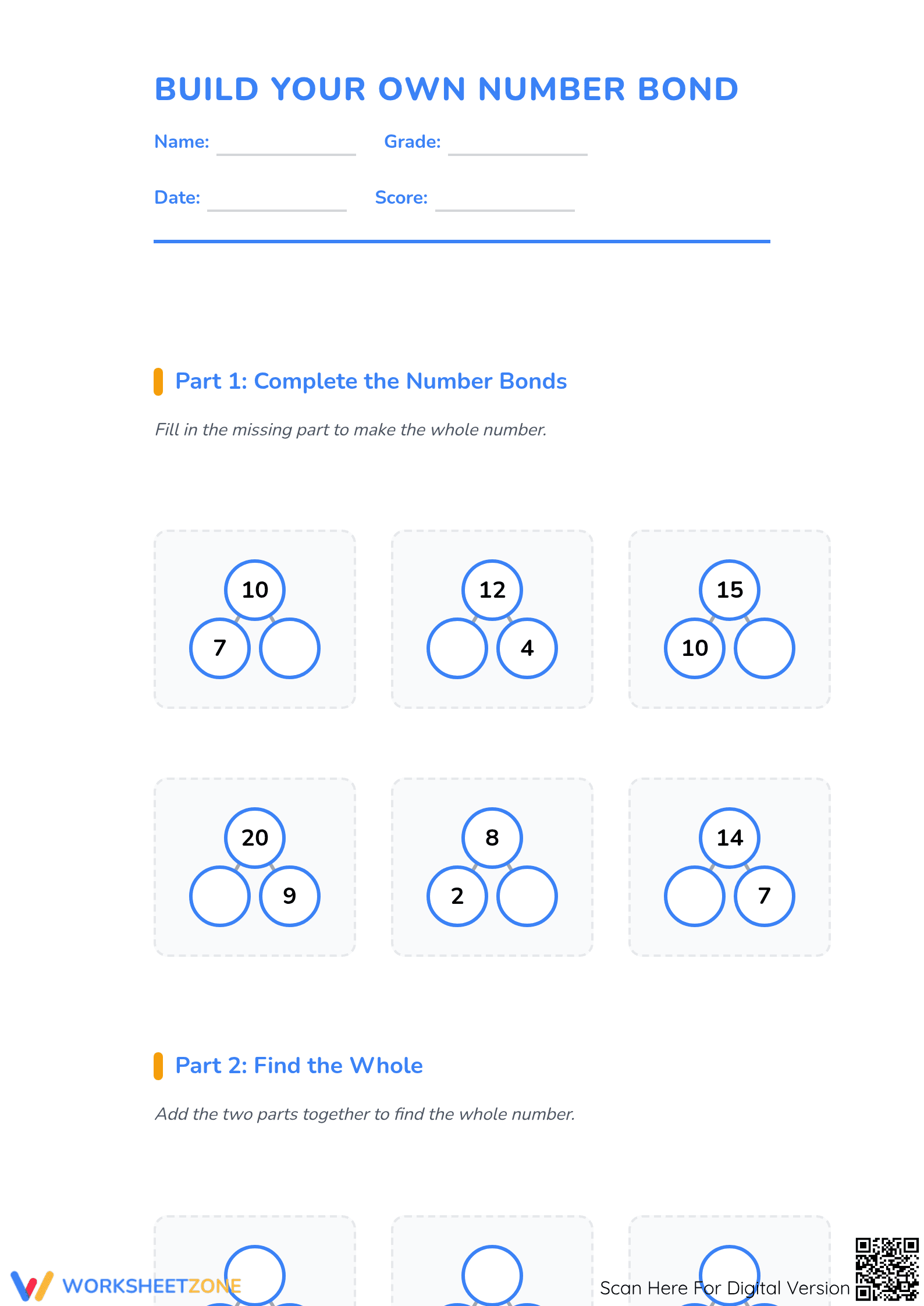Printable Number Bond Worksheet | Grade 1 Math Essential - Page 1