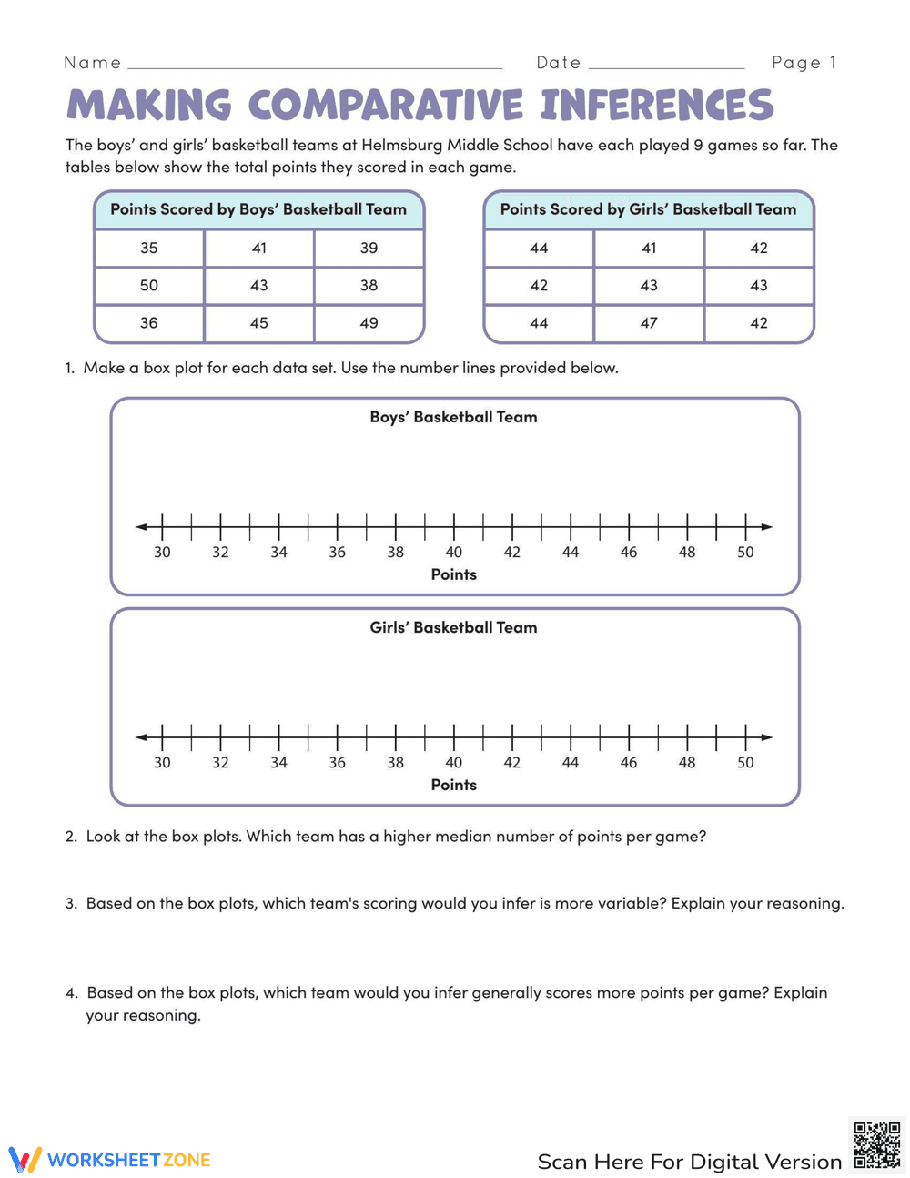 Making Comparative Inferences Worksheet - Page 1