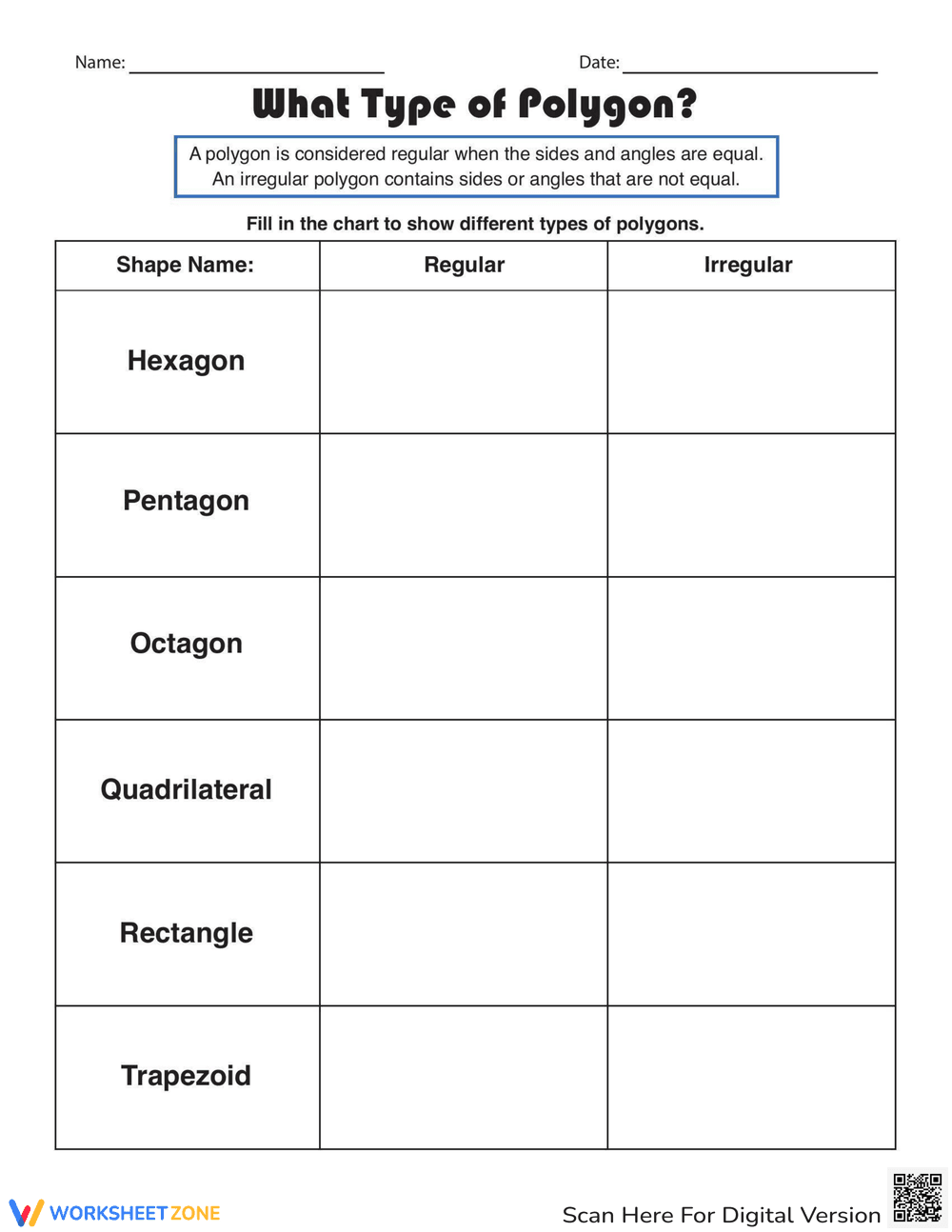 Identify Types of Polygons Worksheet - Page 1