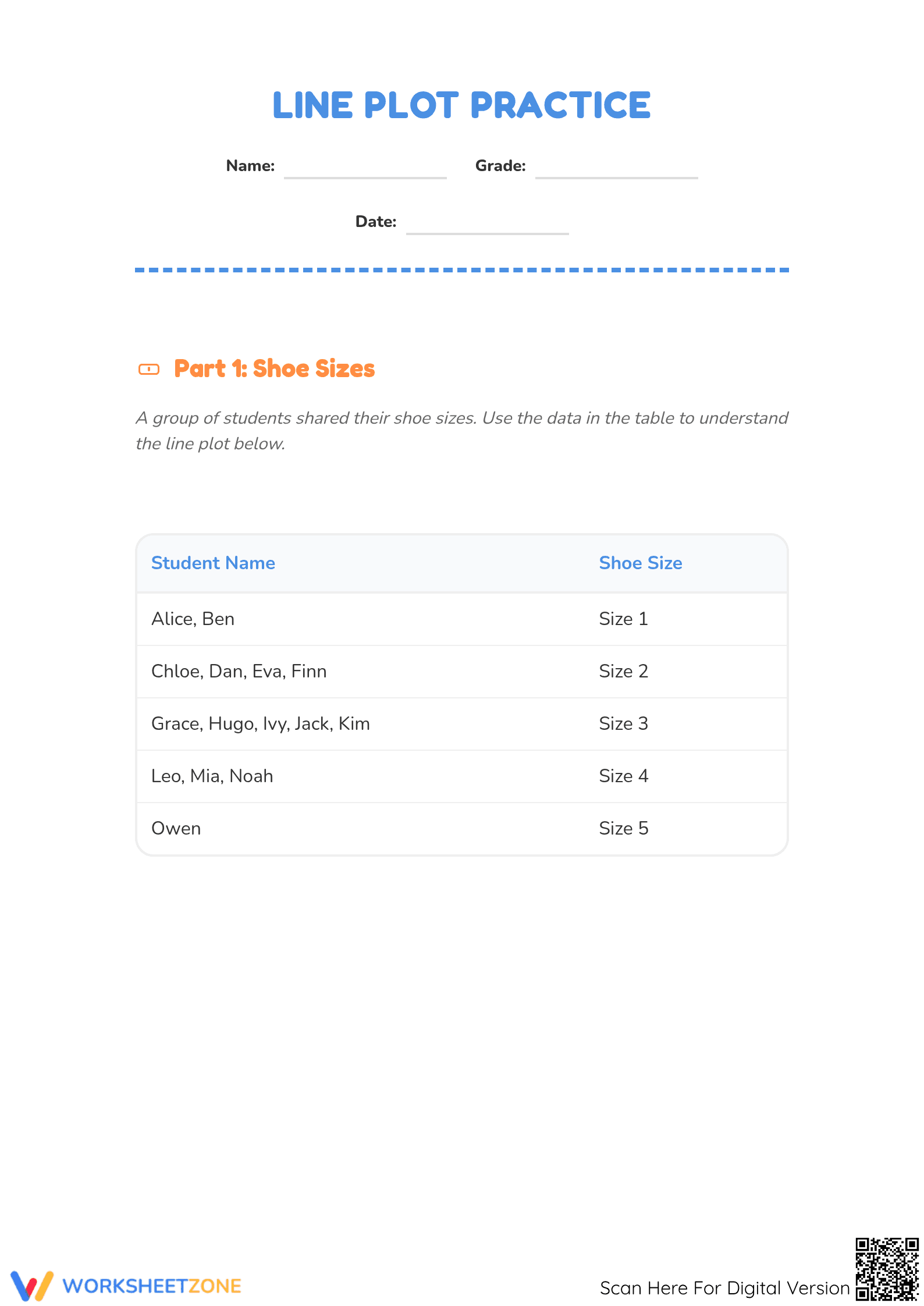 Printable Grade 2 Math: Line Plot Practice Worksheet - Page 1