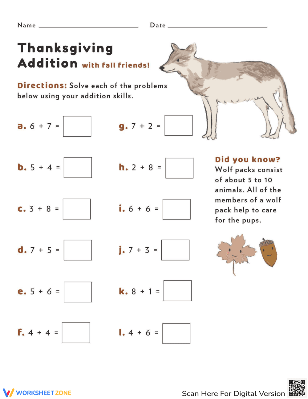 Fall Friends Addition Practice for Kids - Page 1