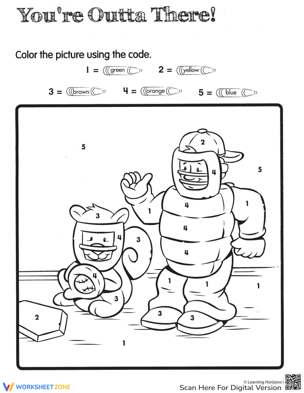 Color by Number Baseball Worksheet - Page 1