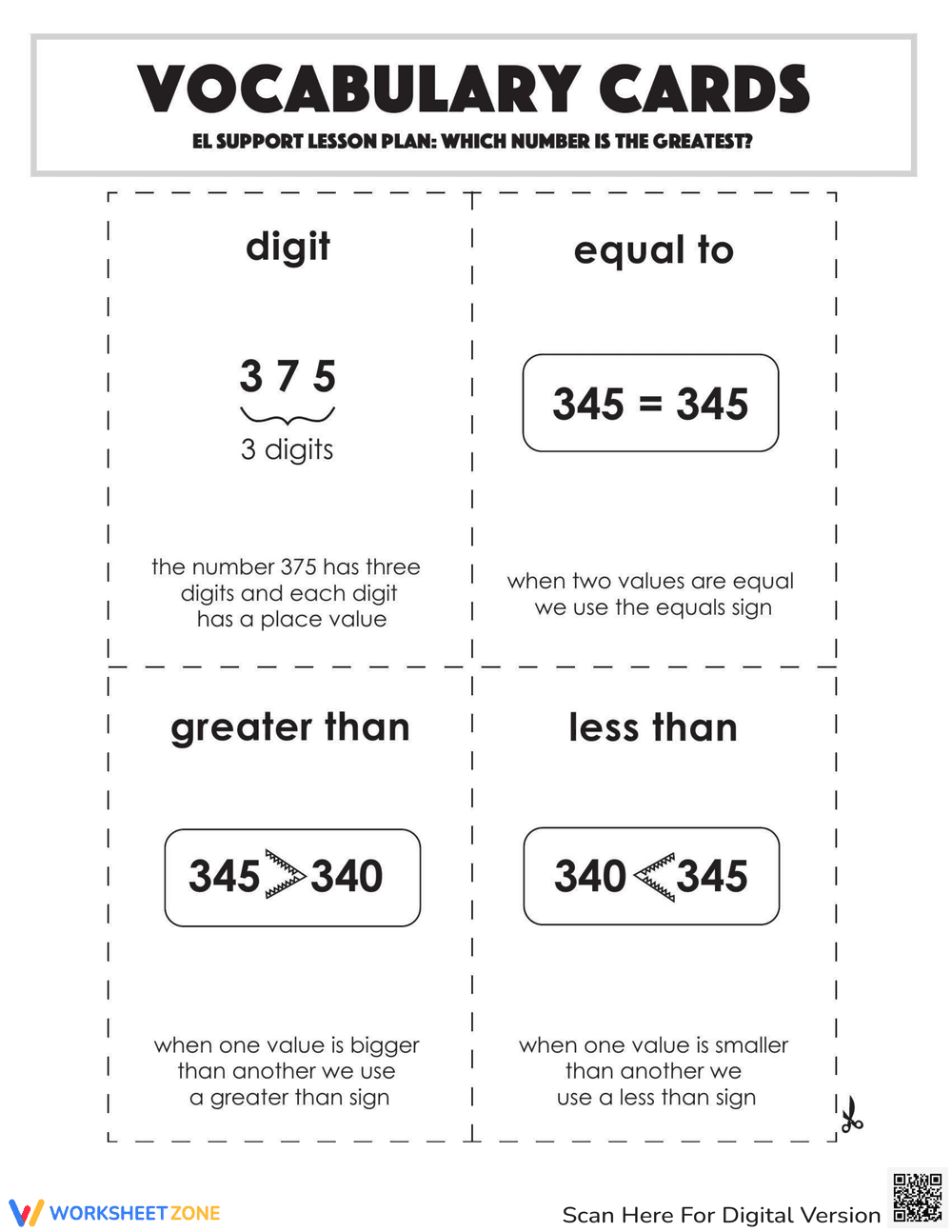 Vocabulary Cards: Which Number is the Greatest? - Page 1