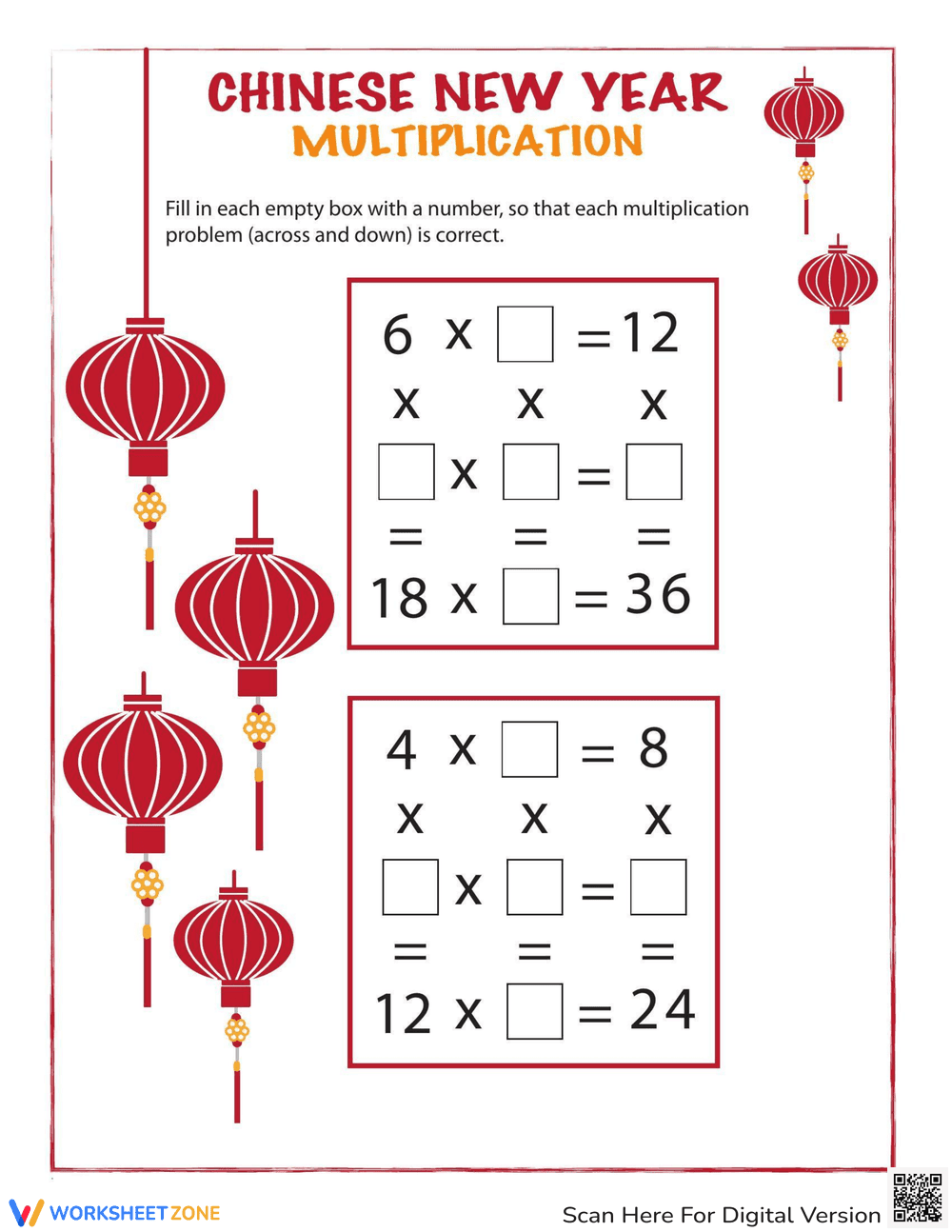 Chinese New Year: Multiplication Puzzles - Page 1