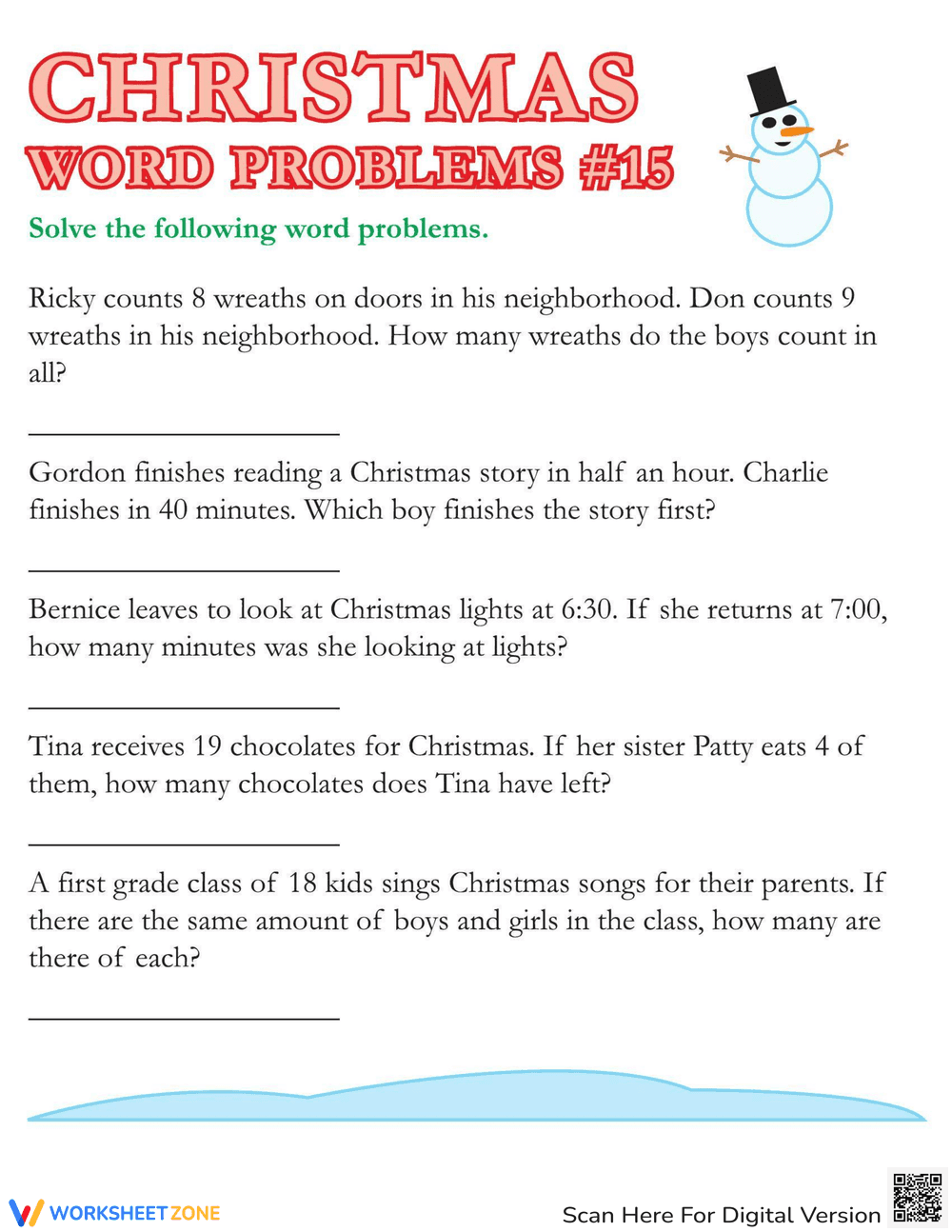 Challenging Christmas Word Problems Math - Page 1