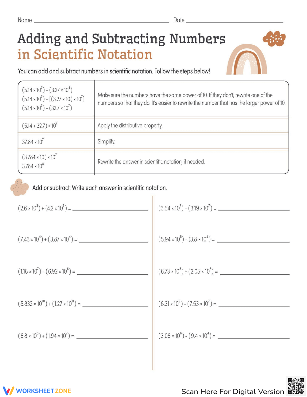 Adding & Subtracting: Scientific Notation Fun - Page 1