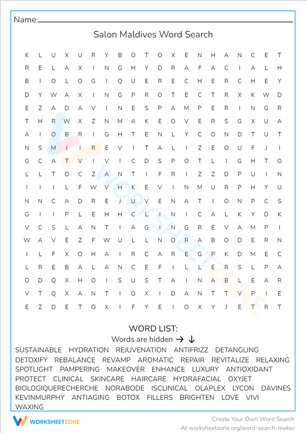 Essential Salon Maldives Word Search | Grades 4-6 - Page 1