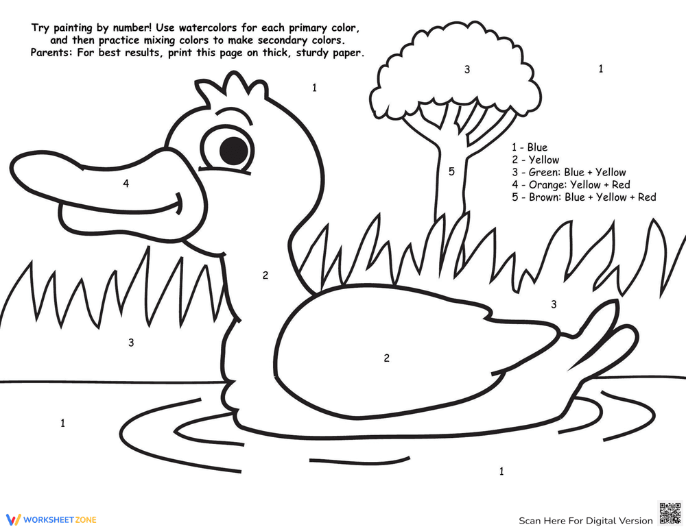 Watercolor Paint Number Duck Activity - Page 1