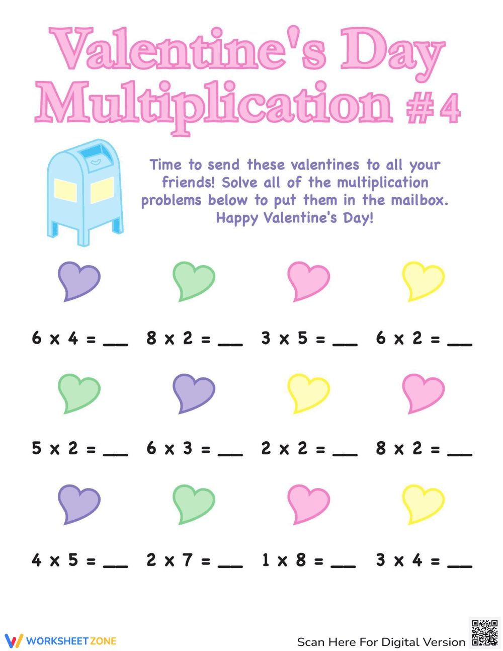 Valentine's Day Multiplication Worksheet - Page 1