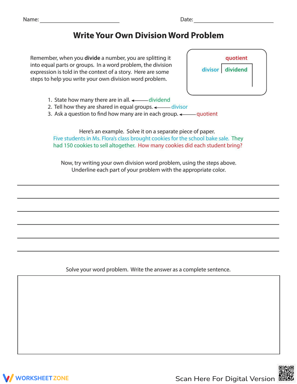 Write Your Own Division Word Problem Worksheet - Page 1