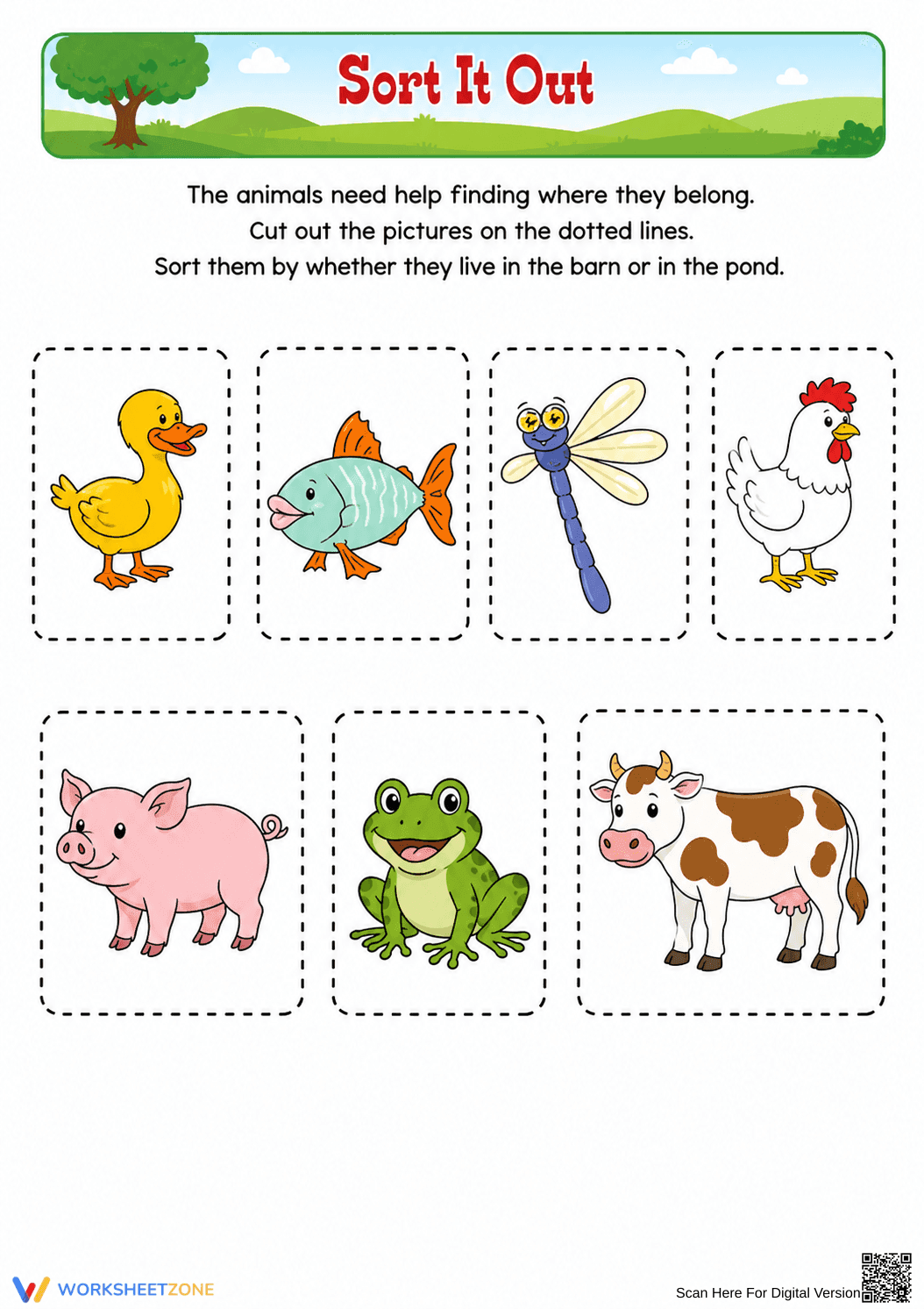 Animal Habitats Sorting — Printable Grade K Worksheet - Page 1
