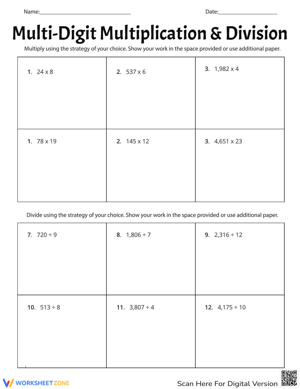 Multiplication and Division Worksheet - Page 1