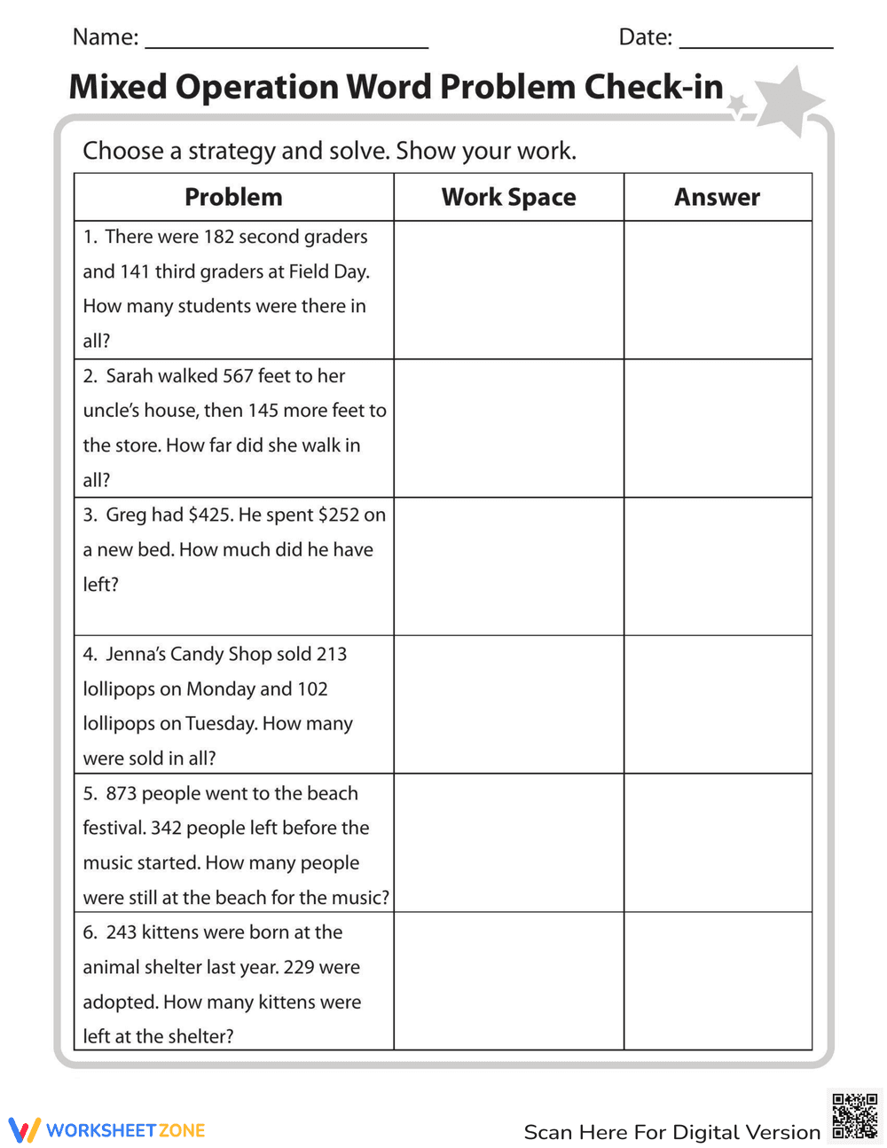 Mixed Operation Word Problems: Math Check-In - Page 1